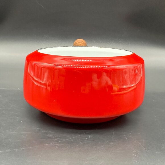 Vintage Fondue Pot Saucepan Dansk Kobenstyle Red Enamel Teak Wood No Lid - Picture 5 of 12